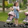 image of a girl with a dolls pushchair in pink