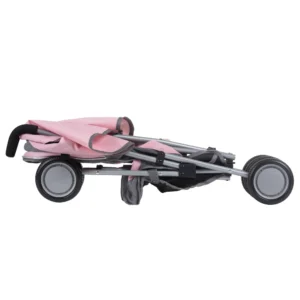 Daisy Chain Little Zipp Dolls Pushchair in Classic Pink fabric. Shown folded up for storage.