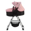 Daisy Chain Unity High Chair/Car Seat in Classic Pink fabric. The Connect Carry cot is sitting on the A-Frame