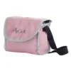 Daisy Chain Zipp Dolls Pushchair Accessory Pack in Classic Pink fabric. Photo Shows a changing bag with a black shoulder strap and an embroidered Daisy Chain logo in silver. This set is compatible with The Little Zipp and The Zipp Max.