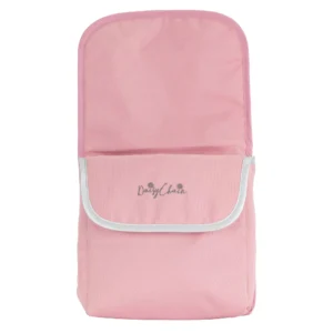 Daisy Chain Zipp Dolls Pushchair Accessory Pack in Classic Pink includes a pink cosy toe with silver trim, a changing bag with black strap and silver trim and a rain cover