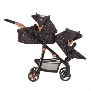 images shows the daisy chain pinnacle double dolls pram in limited twighlight print