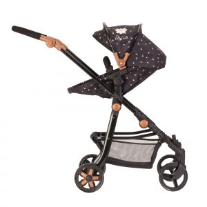 image of the daisy chain pinnacle double dolls pram in limited twighlight print with just one seat in the frame