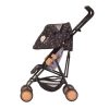 image of a dolls pushchair in black with white daisy pattern