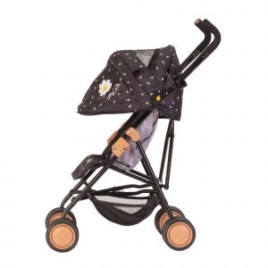 image of the daisy chain zipp max dolls pushchair from the side with the hood up
