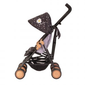 image shows the daisy chain zipp twin max dolls pushchair in limited edition twighlight from the side up with the hood up