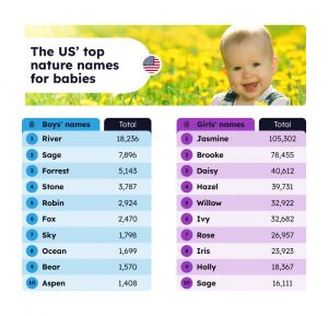 graphic showing the top nature inspired baby names in the US