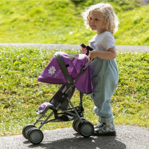image of a girl playing with the daisy chain little zipp dolls pushchair in lavender