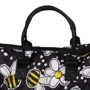 Daisy Chain Luxury Tote Bag in Bumblebee fabric. Close up of carry handles and zip closure.