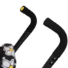 Daisy Chain Zipp Twin Max Dolls Pushchair in Bumblebee fabric. Close up of handles which are black EVA foam with colour coordinating yellow handle ends. Handle adjusts from 76 – 82cm.